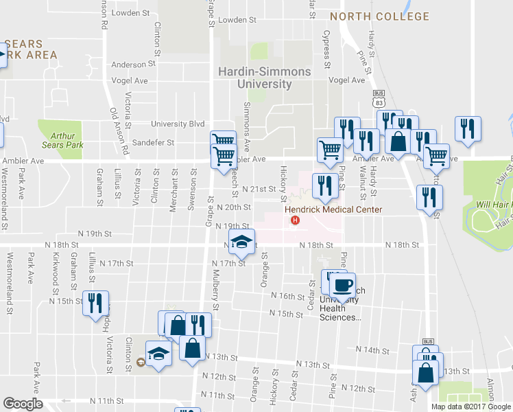 map of restaurants, bars, coffee shops, grocery stores, and more near 1441 Compere Boulevard in Abilene