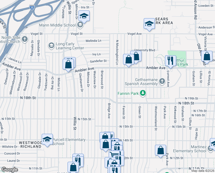 map of restaurants, bars, coffee shops, grocery stores, and more near 1956 Bridge Avenue in Abilene
