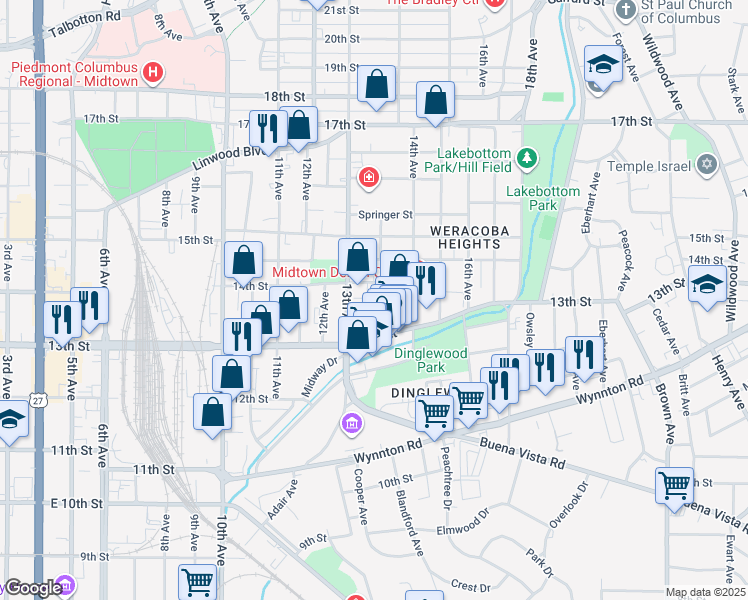 map of restaurants, bars, coffee shops, grocery stores, and more near 1341 Delauney Avenue in Columbus
