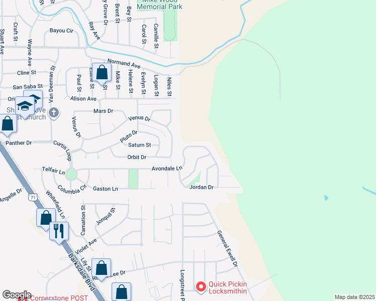 map of restaurants, bars, coffee shops, grocery stores, and more near 307 Avondale Lane in Bossier City