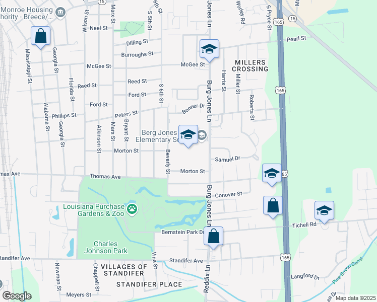 map of restaurants, bars, coffee shops, grocery stores, and more near 3000 Burg Jones Lane in Monroe