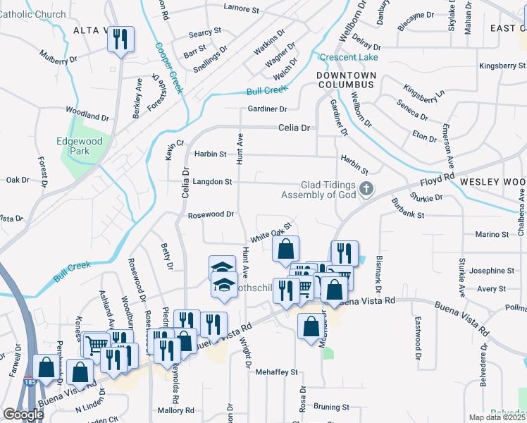 map of restaurants, bars, coffee shops, grocery stores, and more near 4619 Encina Drive in Columbus