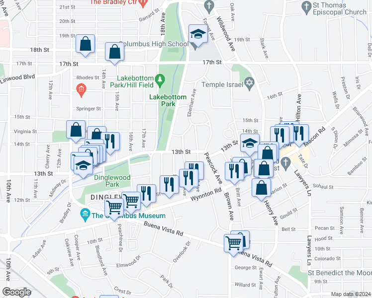 map of restaurants, bars, coffee shops, grocery stores, and more near 1302 Munro Avenue in Columbus