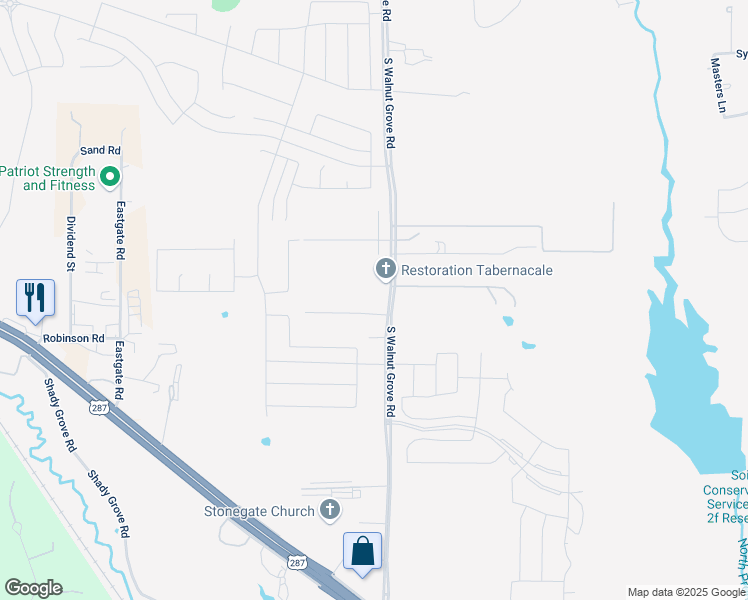 map of restaurants, bars, coffee shops, grocery stores, and more near 1081 South Walnut Grove Road in Midlothian