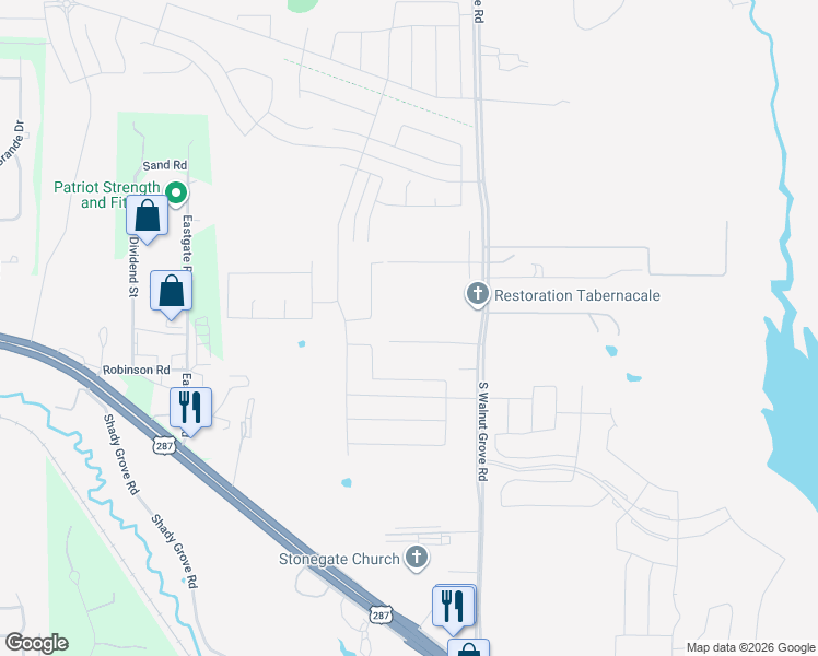 map of restaurants, bars, coffee shops, grocery stores, and more near 4031 Clancy Lane in Midlothian