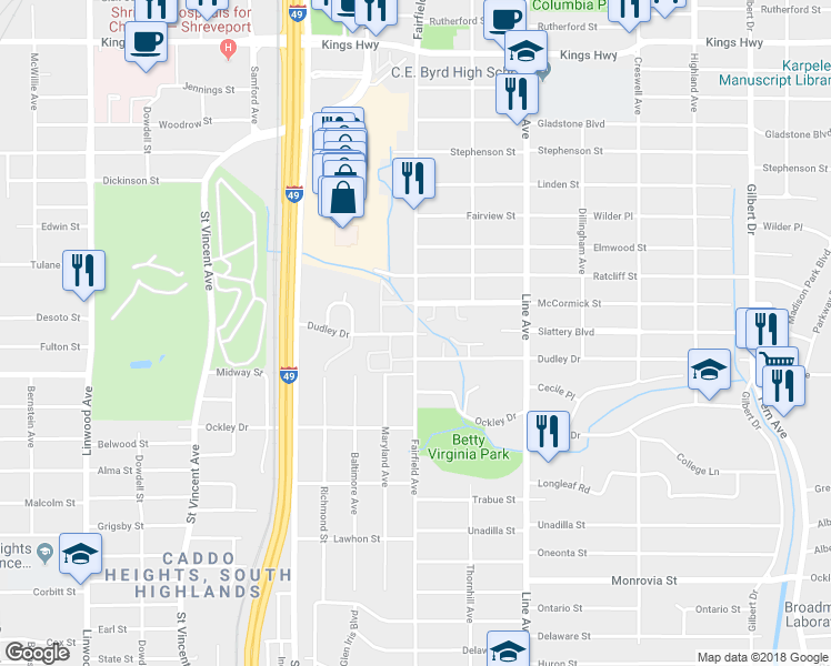 map of restaurants, bars, coffee shops, grocery stores, and more near 47 Tealwood in Shreveport