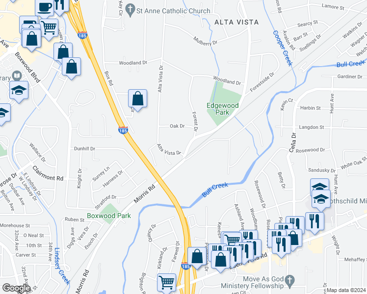 map of restaurants, bars, coffee shops, grocery stores, and more near 1231 Morris Road in Columbus