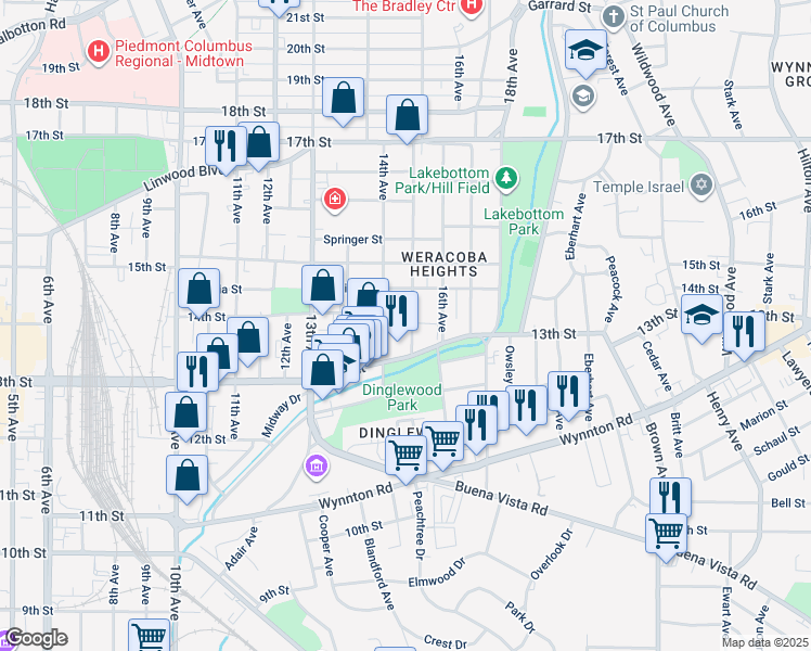 map of restaurants, bars, coffee shops, grocery stores, and more near 1341 15th Avenue in Columbus