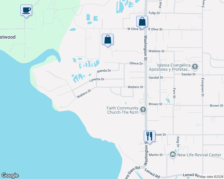 map of restaurants, bars, coffee shops, grocery stores, and more near 101 Wanda Drive in West Monroe