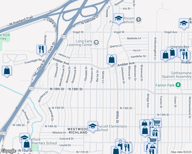 map of restaurants, bars, coffee shops, grocery stores, and more near 2002 Bel Air Drive in Abilene
