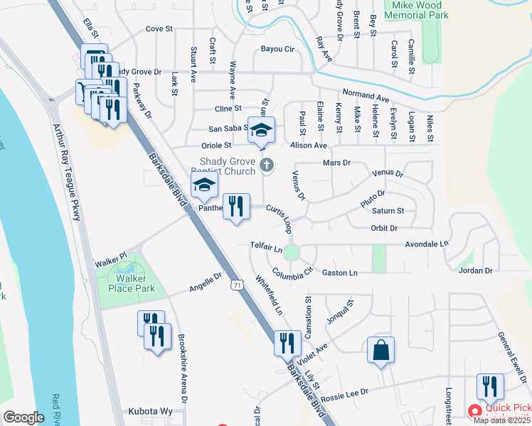 map of restaurants, bars, coffee shops, grocery stores, and more near 4414 Sun Valley Drive in Bossier City