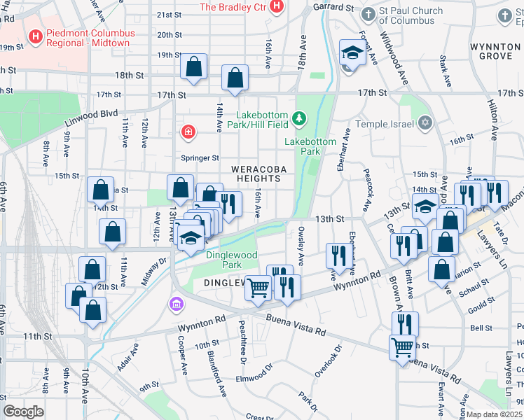 map of restaurants, bars, coffee shops, grocery stores, and more near 1310 16th Avenue in Columbus