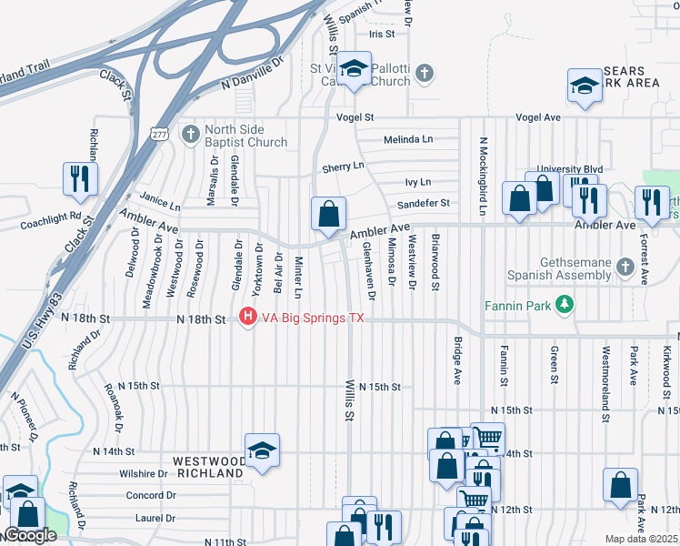 map of restaurants, bars, coffee shops, grocery stores, and more near 1919 Beechwood Lane in Abilene