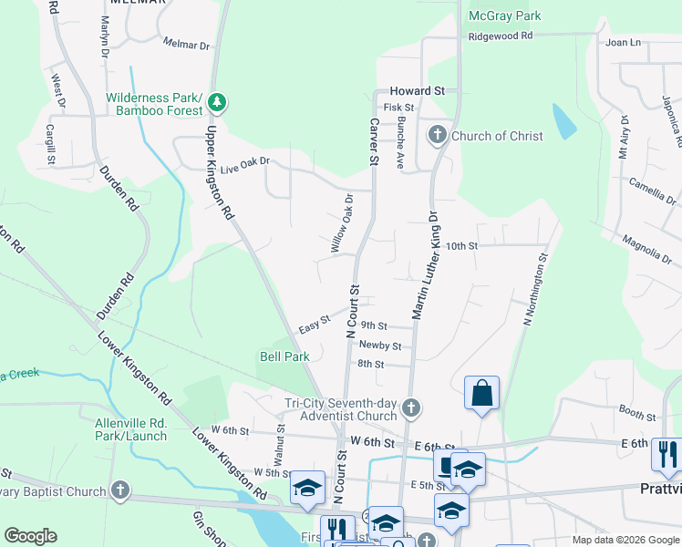 map of restaurants, bars, coffee shops, grocery stores, and more near 745 North Court Street in Prattville