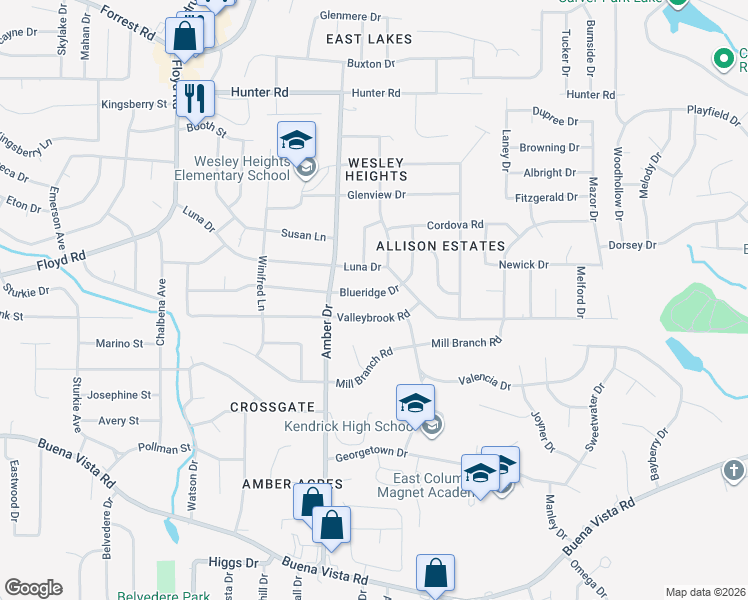 map of restaurants, bars, coffee shops, grocery stores, and more near 5826 Valleybrook Road in Columbus