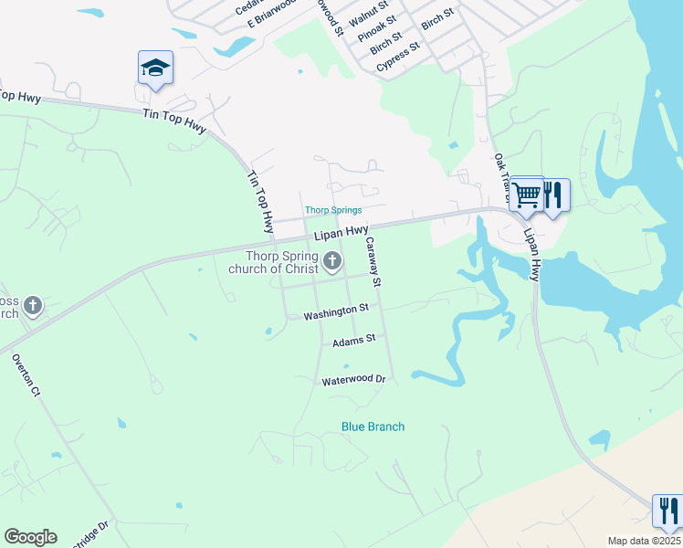 map of restaurants, bars, coffee shops, grocery stores, and more near 3010 Washington Street in Granbury