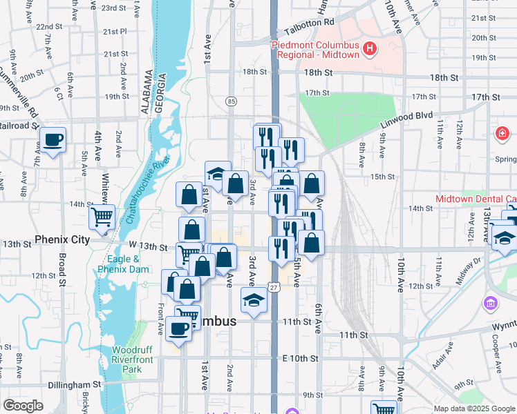 map of restaurants, bars, coffee shops, grocery stores, and more near 1336 3rd Avenue in Columbus