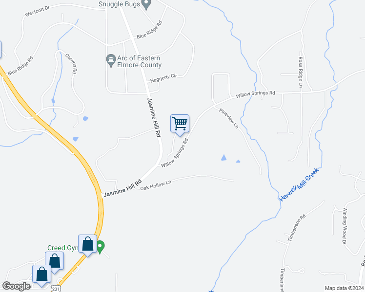 map of restaurants, bars, coffee shops, grocery stores, and more near 200 Willow Springs Road in Wetumpka