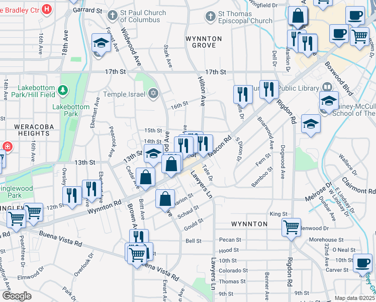 map of restaurants, bars, coffee shops, grocery stores, and more near 1300 Stark Avenue in Columbus