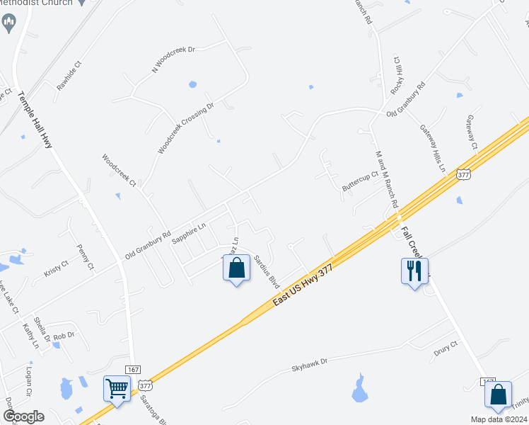 map of restaurants, bars, coffee shops, grocery stores, and more near 4908 Opal Court in Granbury