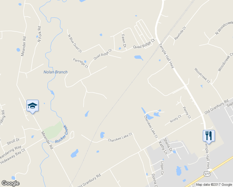 map of restaurants, bars, coffee shops, grocery stores, and more near 3427 Quail Ridge Court in Granbury