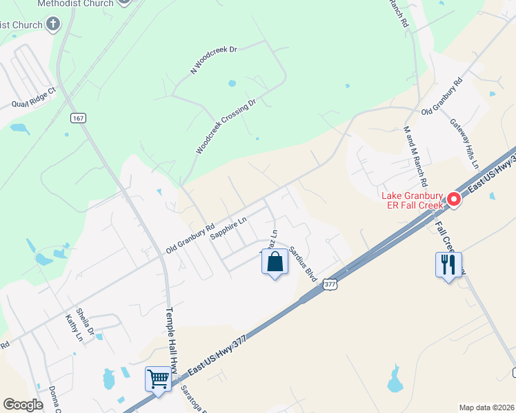 map of restaurants, bars, coffee shops, grocery stores, and more near 4810 Old Granbury Road in Granbury