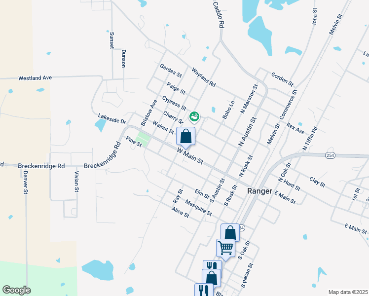 map of restaurants, bars, coffee shops, grocery stores, and more near 431 Walnut Street in Ranger