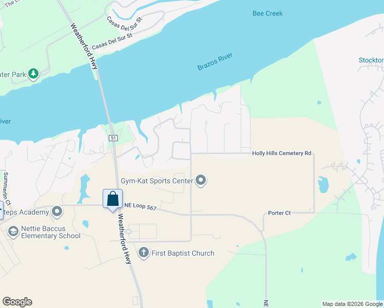 map of restaurants, bars, coffee shops, grocery stores, and more near 700 Holly Hills Cemetery Road in Granbury