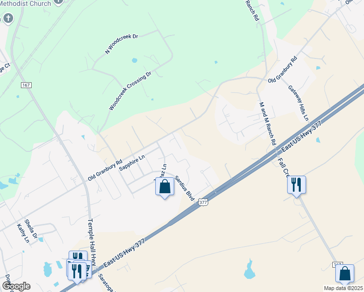 map of restaurants, bars, coffee shops, grocery stores, and more near 4908 Opal Court in Granbury
