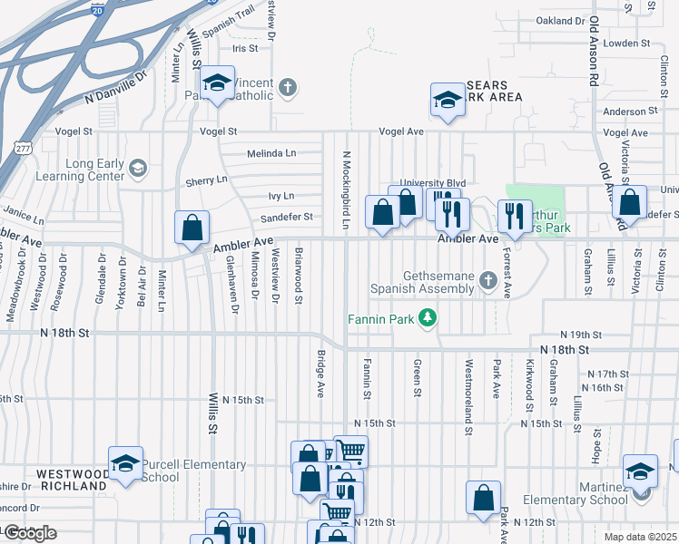 map of restaurants, bars, coffee shops, grocery stores, and more near 2102 North Mockingbird Lane in Abilene