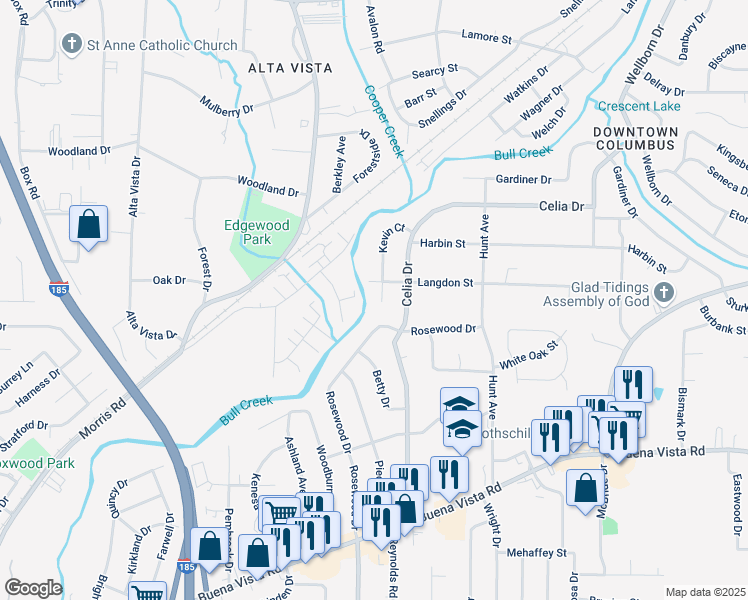 map of restaurants, bars, coffee shops, grocery stores, and more near 1361 Kevin Court in Columbus
