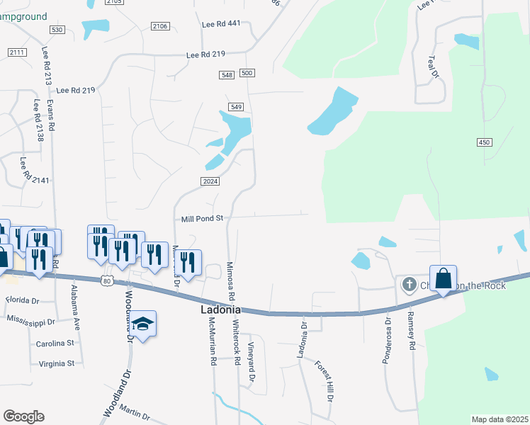 map of restaurants, bars, coffee shops, grocery stores, and more near 375 Partisan Drive in Phenix City