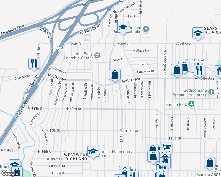 map of restaurants, bars, coffee shops, grocery stores, and more near 3413 Ambler Avenue in Abilene