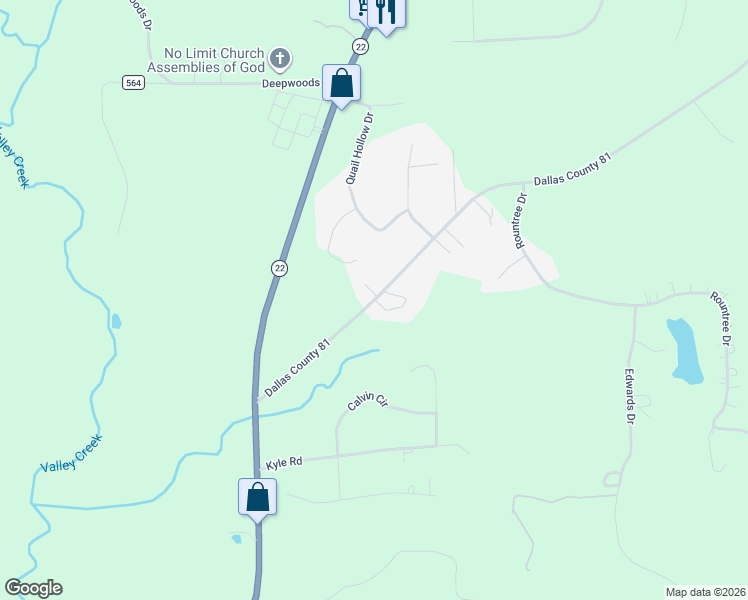 map of restaurants, bars, coffee shops, grocery stores, and more near 401 Dallas County 81 in Valley Grande