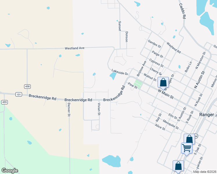 map of restaurants, bars, coffee shops, grocery stores, and more near 112 Highpointe Drive in Ranger