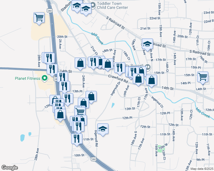 map of restaurants, bars, coffee shops, grocery stores, and more near 2003 14th Street in Phenix City