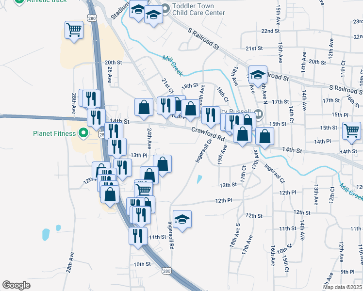 map of restaurants, bars, coffee shops, grocery stores, and more near 2003-2099 14th Street in Phenix City