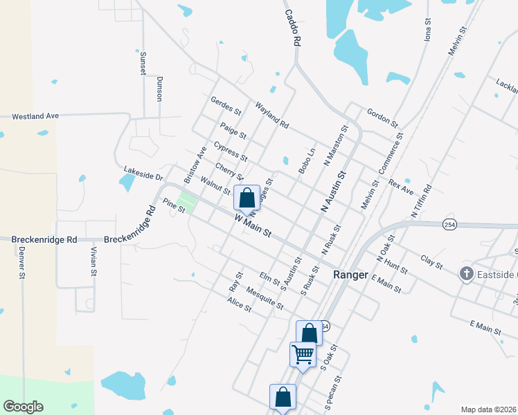 map of restaurants, bars, coffee shops, grocery stores, and more near 431 Walnut Street in Ranger