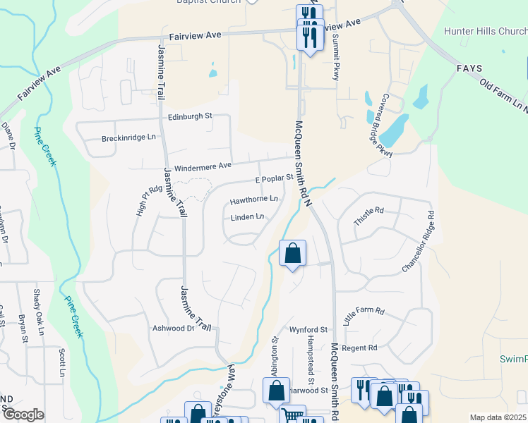 map of restaurants, bars, coffee shops, grocery stores, and more near 627 Linden Lane in Prattville