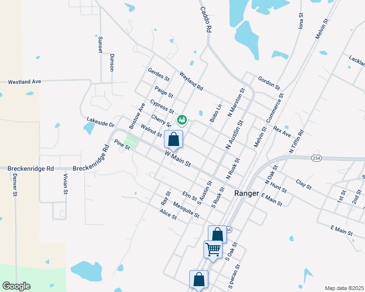 map of restaurants, bars, coffee shops, grocery stores, and more near 431 Walnut Street in Ranger