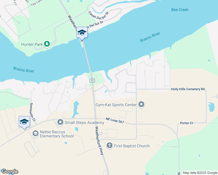 map of restaurants, bars, coffee shops, grocery stores, and more near 128 Siesta Court in Granbury