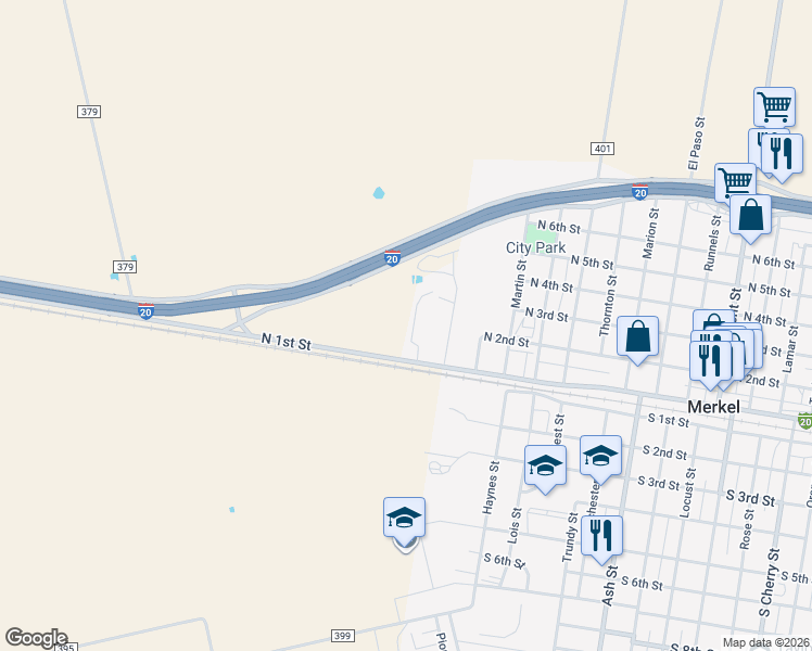 map of restaurants, bars, coffee shops, grocery stores, and more near 166 High Cotton Parkway in Merkel