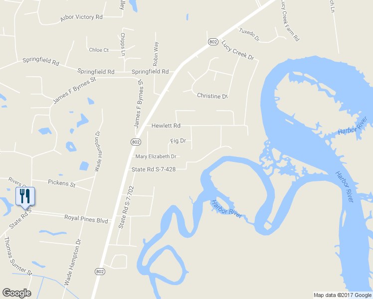 map of restaurants, bars, coffee shops, grocery stores, and more near 22 Spanish Moss Drive in Beaufort