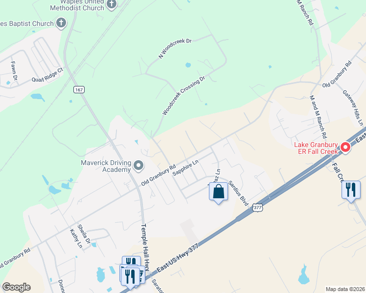 map of restaurants, bars, coffee shops, grocery stores, and more near 4726 Old Granbury Road in Granbury