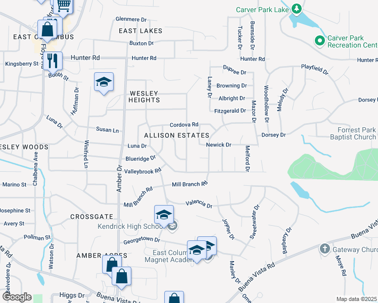 map of restaurants, bars, coffee shops, grocery stores, and more near 1400 Celeste Drive in Columbus