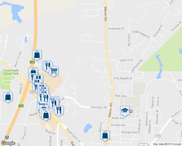 map of restaurants, bars, coffee shops, grocery stores, and more near 311 Spring Creek Drive in Perry