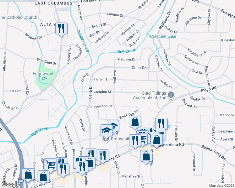 map of restaurants, bars, coffee shops, grocery stores, and more near 1328 Hunt Ave in Columbus