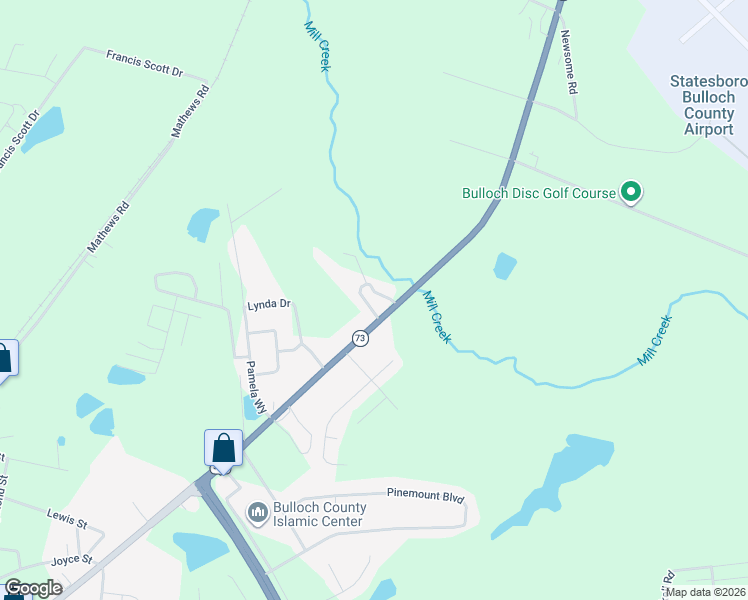 map of restaurants, bars, coffee shops, grocery stores, and more near 9 Allen Circle in Statesboro