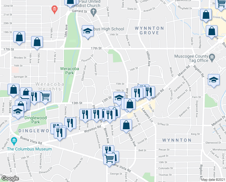 map of restaurants, bars, coffee shops, grocery stores, and more near 1318 Forest Avenue in Columbus