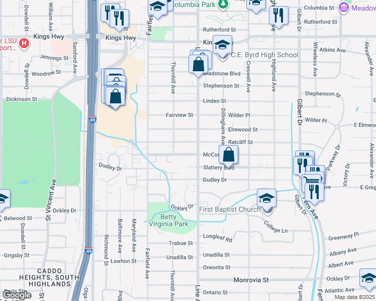 map of restaurants, bars, coffee shops, grocery stores, and more near 824 McCormick Street in Shreveport